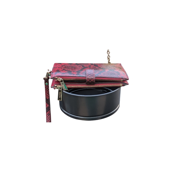 LIKE NEW MICHAEL Kors SET Karlie Crimson Logo Print Faux Snake Textured Leather - Picture 11 of 12